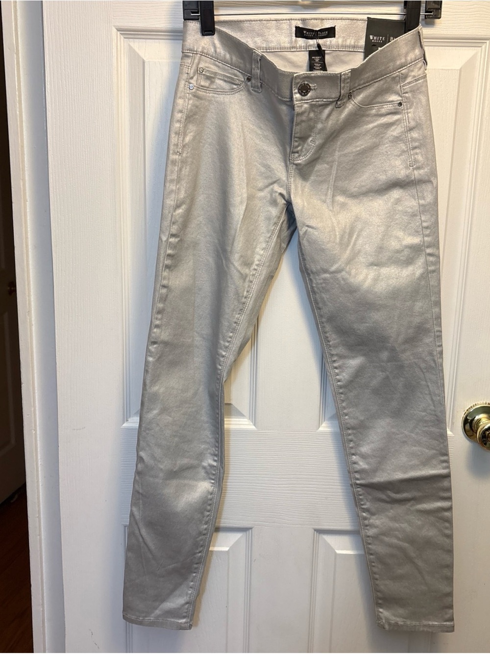 White House Black Market Metallic Silver Skinny Jeans